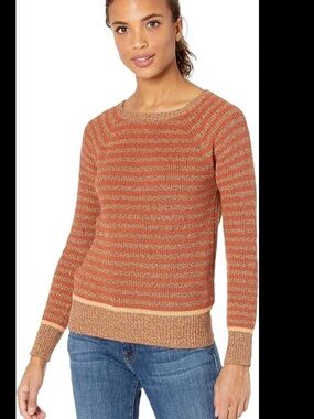 Prana Striped Gadie Crewneck Sweater in Rust and Tan xl